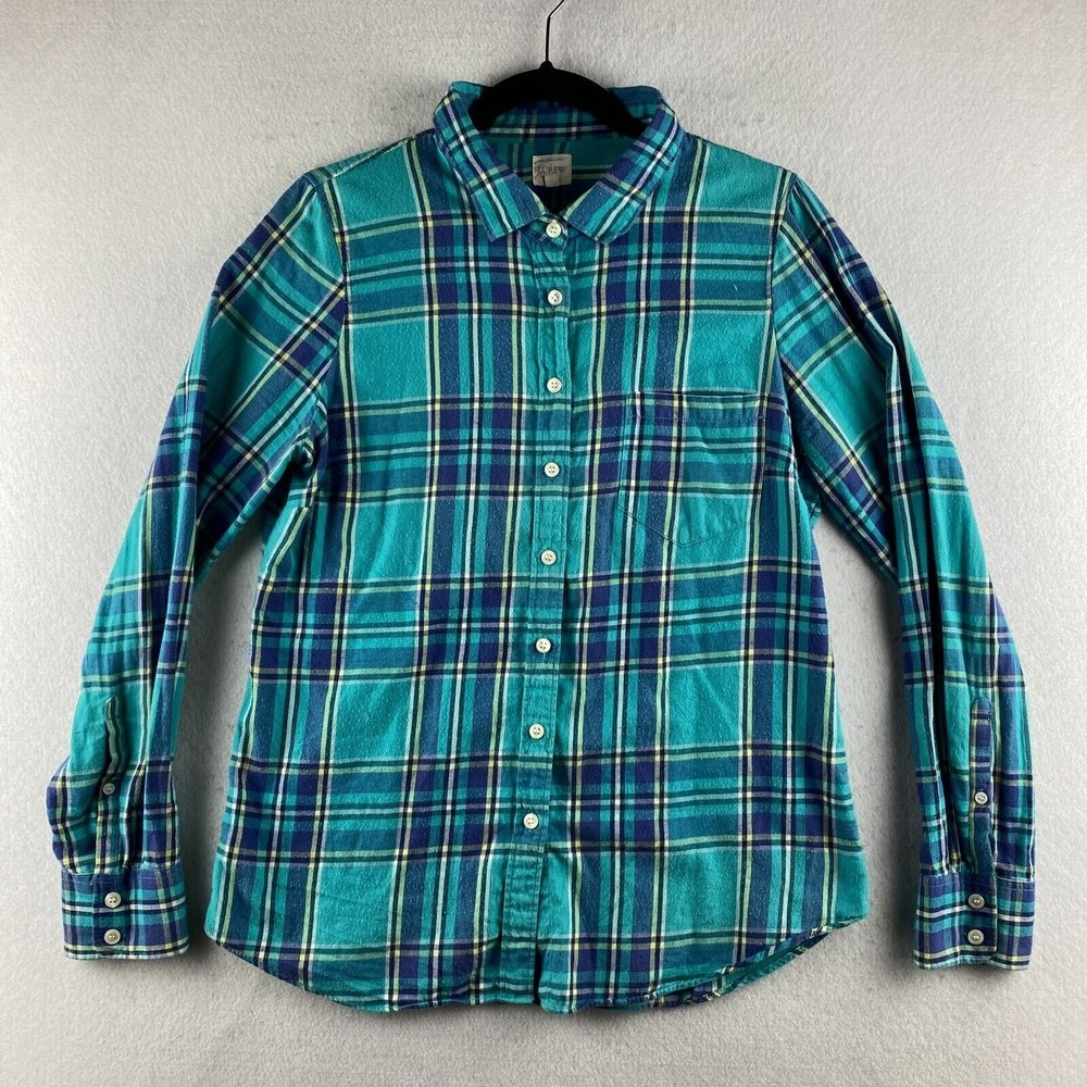 J. Crew Button-Up Shirt Womens M Medium Green Plaid Long Sleeve Collared Pocket